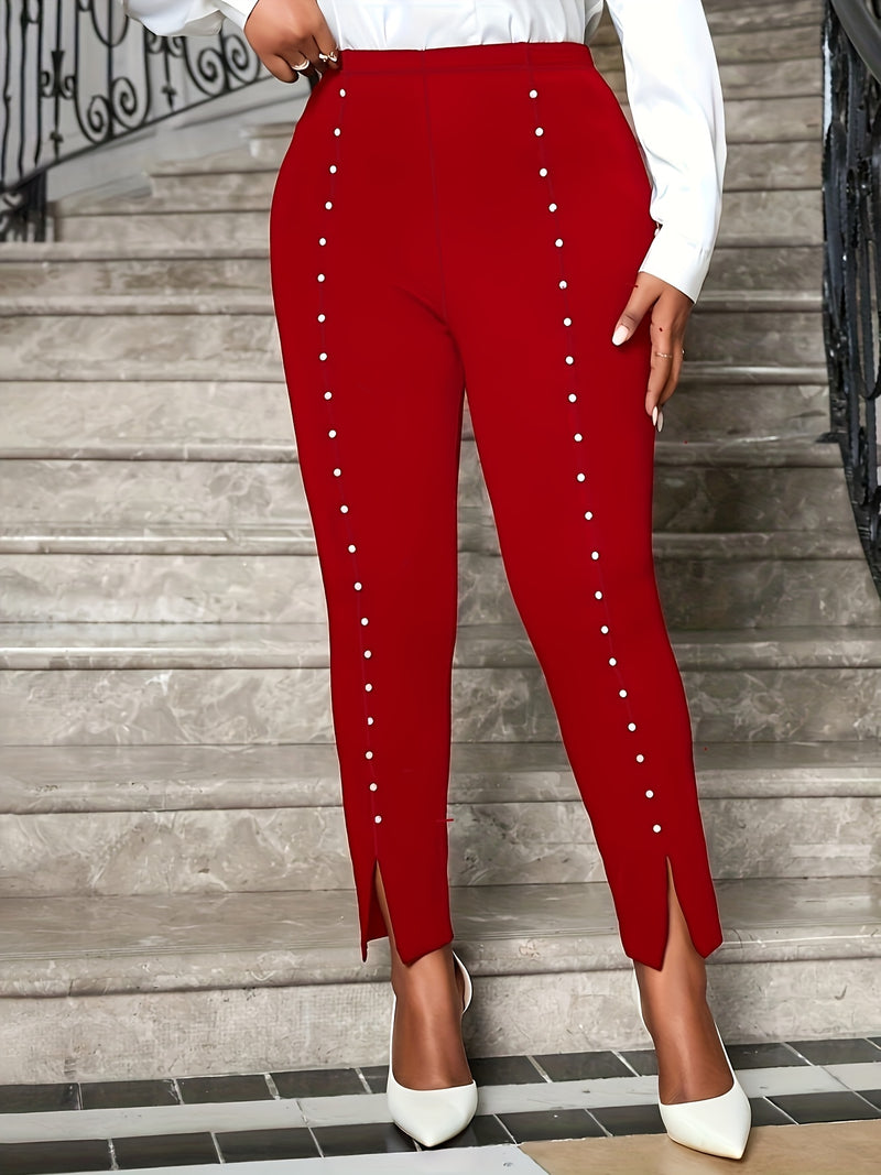 [Pearl Pants] Elegant High-Waisted Plus Size Flared Leg Pants | Women&