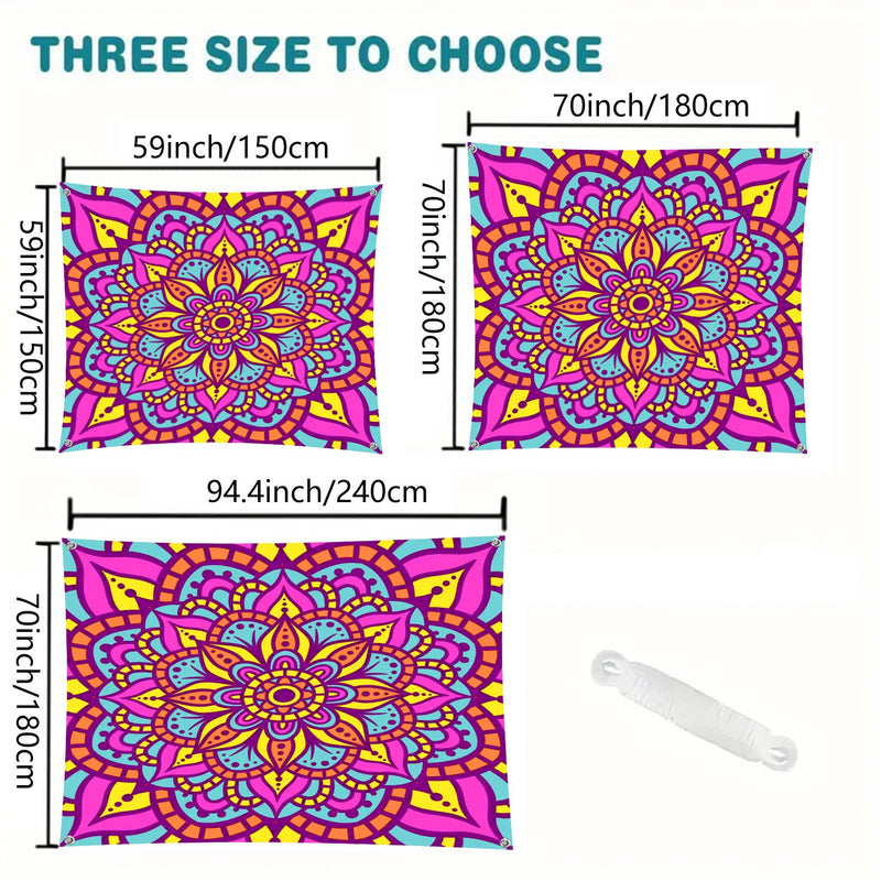 1pc QD-VIVIOS Glow-in-the-Dark UV/Blacklight Mandala Canopy Tent - UV-Activated Glow Under UV Light, Portable Sun Shade for 6-Person Outdoor Camping, Beach, Parties, Lightweight Polyester with Glow-in-the-Dark Effects (No Pol