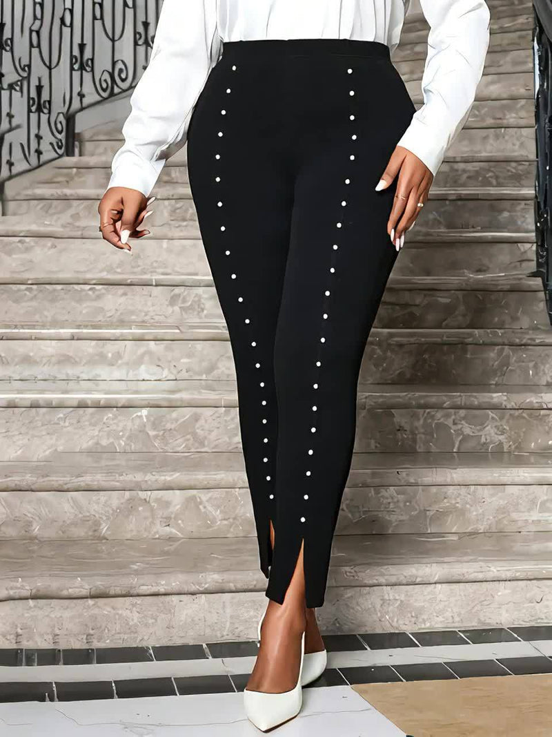 [Pearl Pants] Elegant High-Waisted Plus Size Flared Leg Pants | Women&