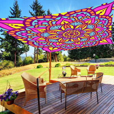 1pc QD-VIVIOS Glow-in-the-Dark UV/Blacklight Mandala Canopy Tent - UV-Activated Glow Under UV Light, Portable Sun Shade for 6-Person Outdoor Camping, Beach, Parties, Lightweight Polyester with Glow-in-the-Dark Effects (No Pol