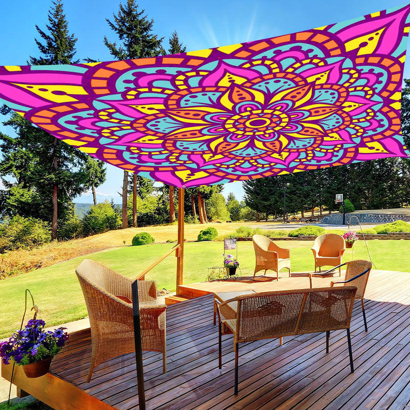 1pc QD-VIVIOS Glow-in-the-Dark UV/Blacklight Mandala Canopy Tent - UV-Activated Glow Under UV Light, Portable Sun Shade for 6-Person Outdoor Camping, Beach, Parties, Lightweight Polyester with Glow-in-the-Dark Effects (No Pol