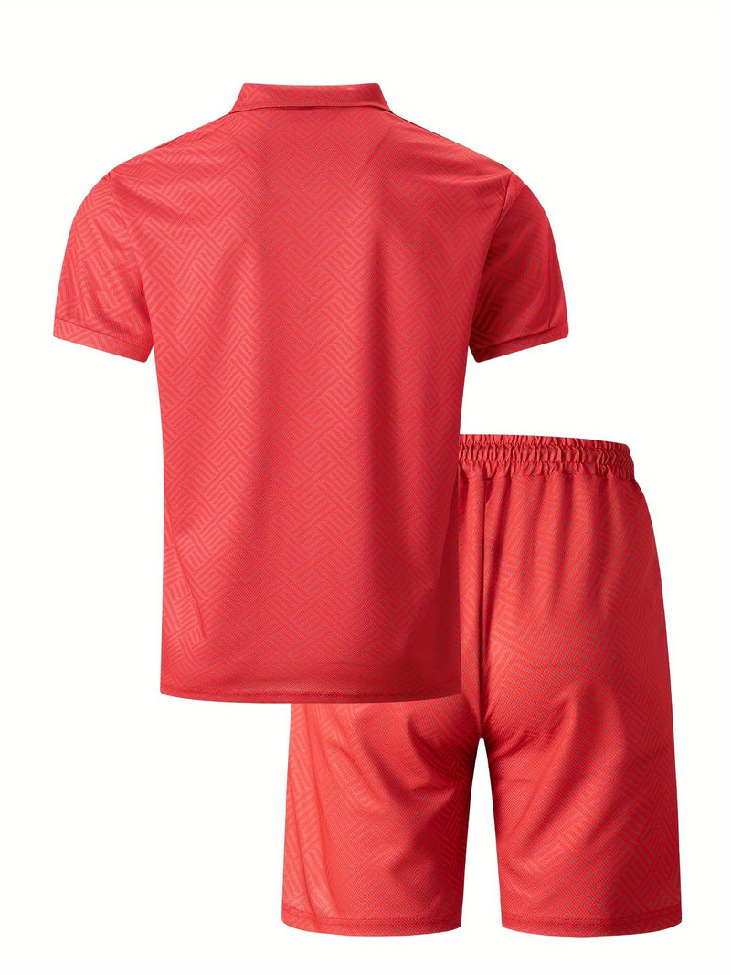 Mens 2Pcs Casual Summer Set - Breezy Short Sleeve Shirt with Matching Drawstring Shorts - Ideal for Vacation & Workout
