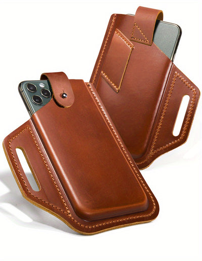 Premium Genuine Leather Retro Phone Pouch - Ultra-Slim, Hands-Free, Belt Hanging - Durable & Stylish Outdoor Mobile Phone Bag with Anti-Theft Design