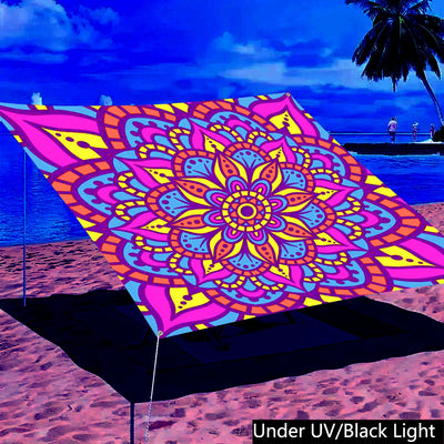 1pc QD-VIVIOS Glow-in-the-Dark UV/Blacklight Mandala Canopy Tent - UV-Activated Glow Under UV Light, Portable Sun Shade for 6-Person Outdoor Camping, Beach, Parties, Lightweight Polyester with Glow-in-the-Dark Effects (No Pol
