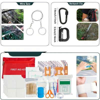 Survival Kit, 320pcs Survival Emergency Gear And Supplies with First Aid Kit Pouch, Emergency Kit with Tent, Camping Axe Hammer, Survival Shovel for Earthquake, Outdoor Adventure, Hiking, Hunting, Great Gift Idea for Men Wome