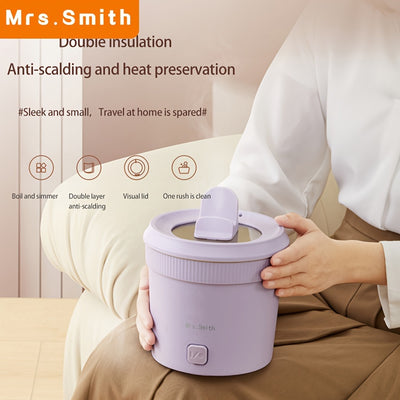 Mrs. Smith 6.3-Inch Electric Hot Pot with Mobile Phone Holder - 1L Capacity, Fast Heating 400W, Dual Temperature Control, Non-Stick, PP Material, Ideal for Frying, Stewing & Instant Noodles - Purple, Portable Hot Pot