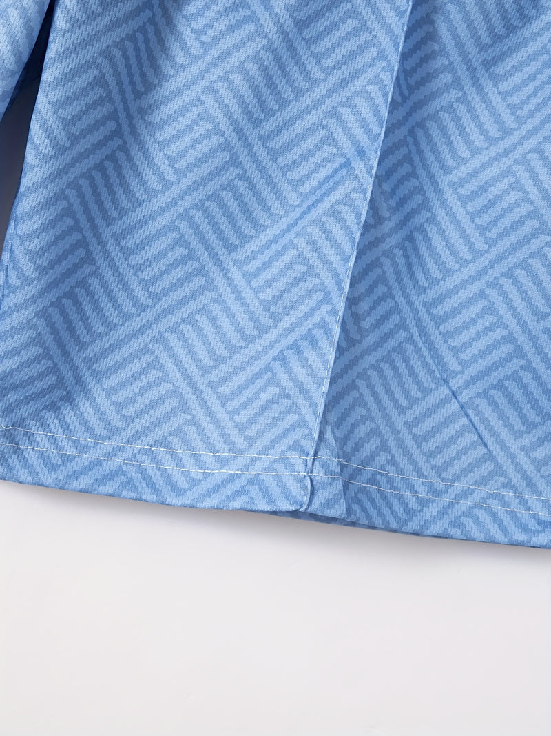 Mens 2Pcs Casual Summer Set - Breezy Short Sleeve Shirt with Matching Drawstring Shorts - Ideal for Vacation & Workout