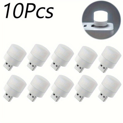 10pcs Mini USB Night Light Warm White Eye Protection Book Reading Light USB Plug Computer Mobile Power Charging LED Night Lamp