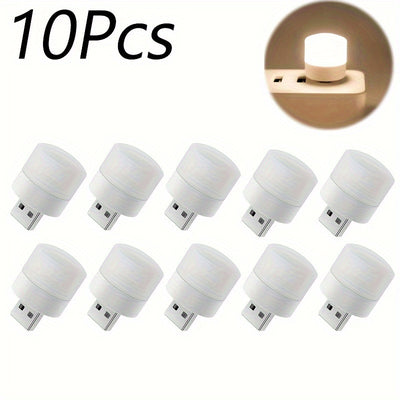 10pcs Mini USB Night Light Warm White Eye Protection Book Reading Light USB Plug Computer Mobile Power Charging LED Night Lamp