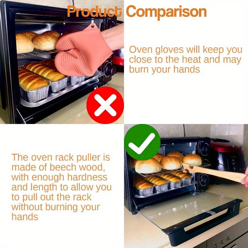 1pc Oven Rack Push-Pull Stick - Heavy-Duty Non-Food Contact Safe, for Baking, Grilling, Cooking - Compatible with Standard Oven Racks - Kitchen & BBQ Accessories - Easy Storage in Drawers/Utensil Holders, Oven Accessories, Na