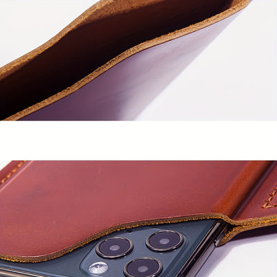 Premium Genuine Leather Retro Phone Pouch - Ultra-Slim, Hands-Free, Belt Hanging - Durable & Stylish Outdoor Mobile Phone Bag with Anti-Theft Design