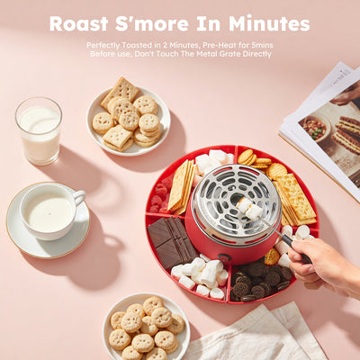 Yabano Flameless Electric S'mores & Marshmallow Maker with 4 Detachable Trays, Quick Heating in Minutes, Compact Tabletop design - Includes 6 Roasting Forks, for Indoor/Outdoor Parties, Family Game Nights, Camping-like treats