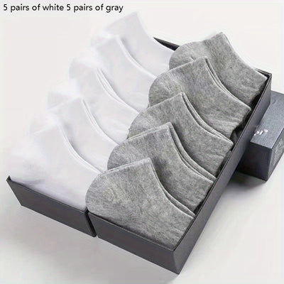 5 Pairs Couple'S Invisible Socks, Solid Color, Breathable Thin Polyester 95% Spandex 5% Knit Fabric, Hand Washable, 200g/m² - Black, White, Grey
