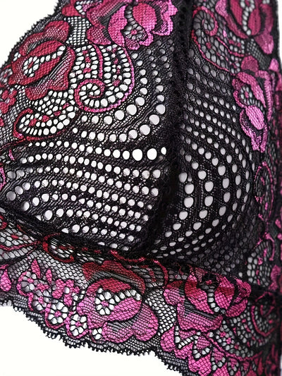 Women's Sexy Floral Lace Push Up Bra and Panty Set - Seductive Lingerie with Semi-Sheer Lace Detailing