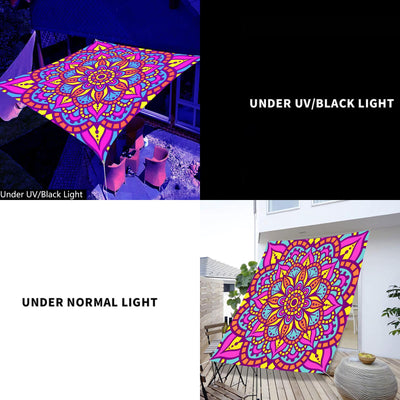 1pc QD-VIVIOS Glow-in-the-Dark UV/Blacklight Mandala Canopy Tent - UV-Activated Glow Under UV Light, Portable Sun Shade for 6-Person Outdoor Camping, Beach, Parties, Lightweight Polyester with Glow-in-the-Dark Effects (No Pol