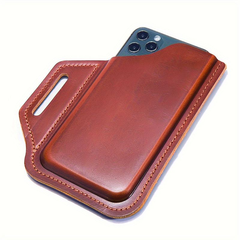 Premium Genuine Leather Retro Phone Pouch - Ultra-Slim, Hands-Free, Belt Hanging - Durable & Stylish Outdoor Mobile Phone Bag with Anti-Theft Design