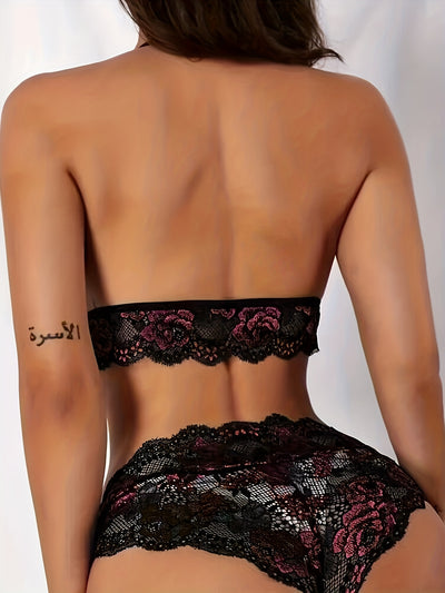 Women's Sexy Floral Lace Push Up Bra and Panty Set - Seductive Lingerie with Semi-Sheer Lace Detailing