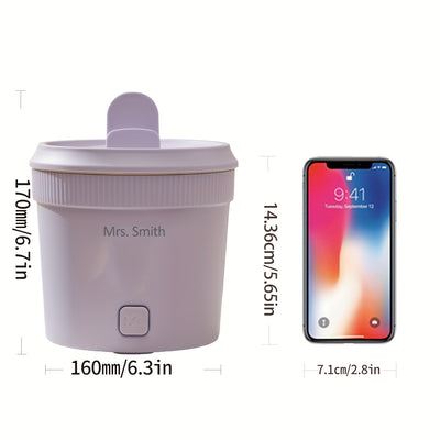 Mrs. Smith 6.3-Inch Electric Hot Pot with Mobile Phone Holder - 1L Capacity, Fast Heating 400W, Dual Temperature Control, Non-Stick, PP Material, Ideal for Frying, Stewing & Instant Noodles - Purple, Portable Hot Pot