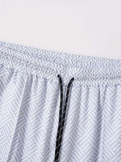 Mens 2Pcs Casual Summer Set - Breezy Short Sleeve Shirt with Matching Drawstring Shorts - Ideal for Vacation & Workout