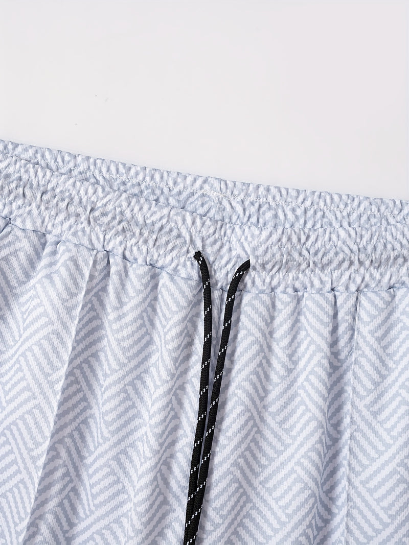 Mens 2Pcs Casual Summer Set - Breezy Short Sleeve Shirt with Matching Drawstring Shorts - Ideal for Vacation & Workout