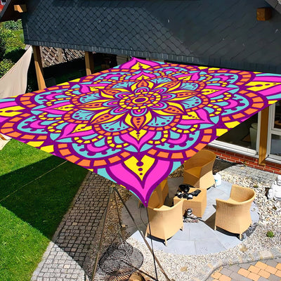 1pc QD-VIVIOS Glow-in-the-Dark UV/Blacklight Mandala Canopy Tent - UV-Activated Glow Under UV Light, Portable Sun Shade for 6-Person Outdoor Camping, Beach, Parties, Lightweight Polyester with Glow-in-the-Dark Effects (No Pol