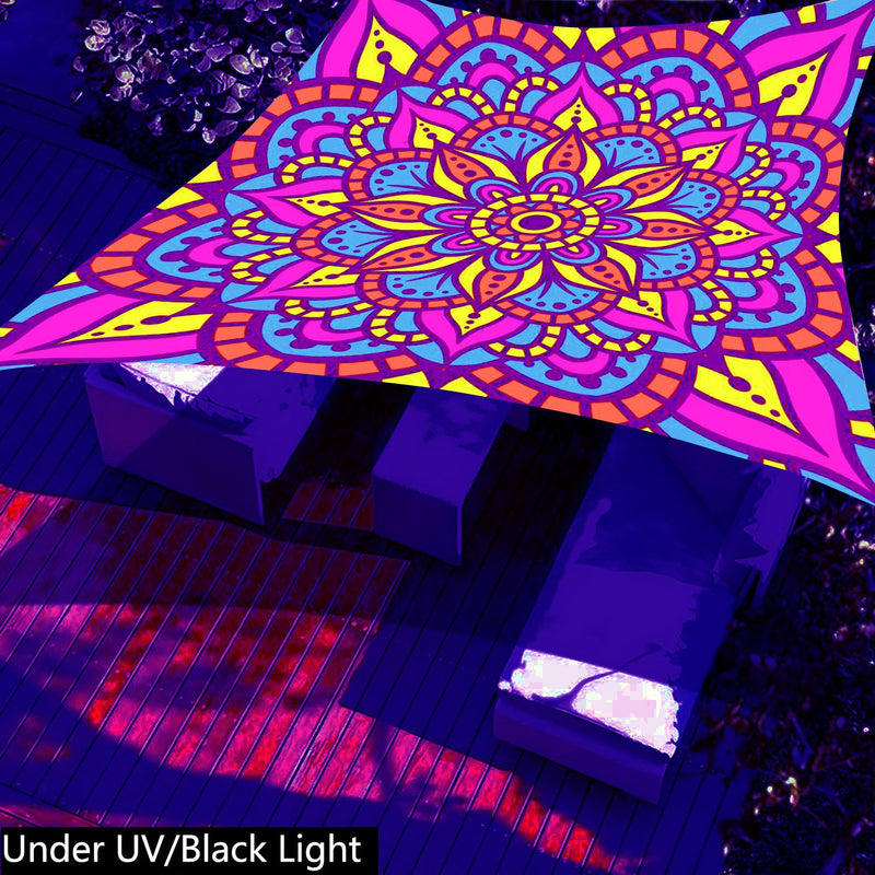 1pc QD-VIVIOS Glow-in-the-Dark UV/Blacklight Mandala Canopy Tent - UV-Activated Glow Under UV Light, Portable Sun Shade for 6-Person Outdoor Camping, Beach, Parties, Lightweight Polyester with Glow-in-the-Dark Effects (No Pol
