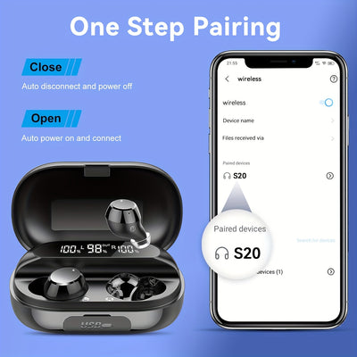 Headphones Wireless Wireless 5.3 with LED Power Display 120H In-Ear 2024 Waterproof Sports Wireless Headphones with Noise Reduction Microphone for iOS/Android Can Charge Mobile Phone Black