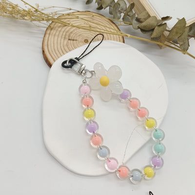 Handmade Flower Macaron Colorful Beaded Wrist Strap Mobile Phone Lanyard