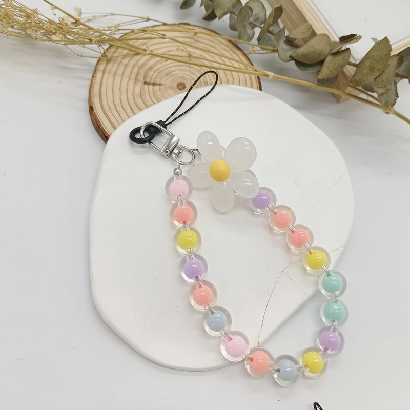 Handmade Flower Macaron Colorful Beaded Wrist Strap Mobile Phone Lanyard