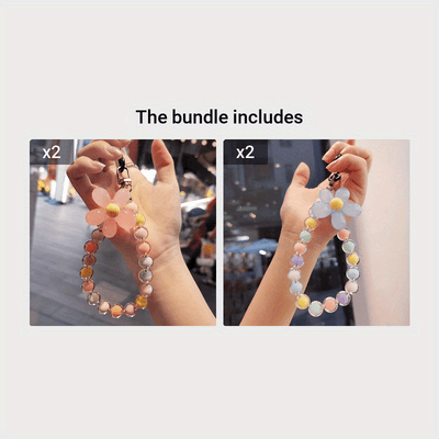 Handmade Flower Macaron Colorful Beaded Wrist Strap Mobile Phone Lanyard