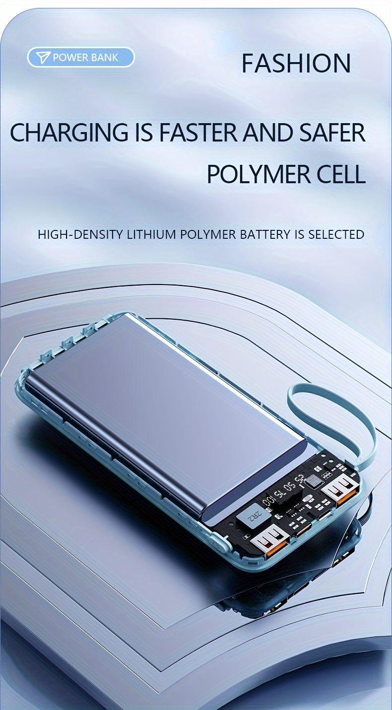 Universal Portable Phone Charger, Built-in Cable Large Capacity 20000mAh Mobile Power Supply, Easy And Fast USB Battery Pack External Phone Charger, Suitable For Samsung, IPhone, IPad, Etc