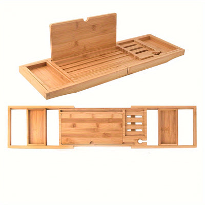 1pc Bathtub Storage Rack, Bathtub Telescopic Frame, Non-slip Bamboo Household Bath Support Frame For Mobile Phones, Tablets, Laptops, Bathroom Accessories