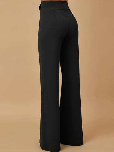 Women'S Elegant Solid Color Polyester 100% Suit Trousers with Chain Detail, 230g/m² Fabric, All-Season Versatile Pants for Adult