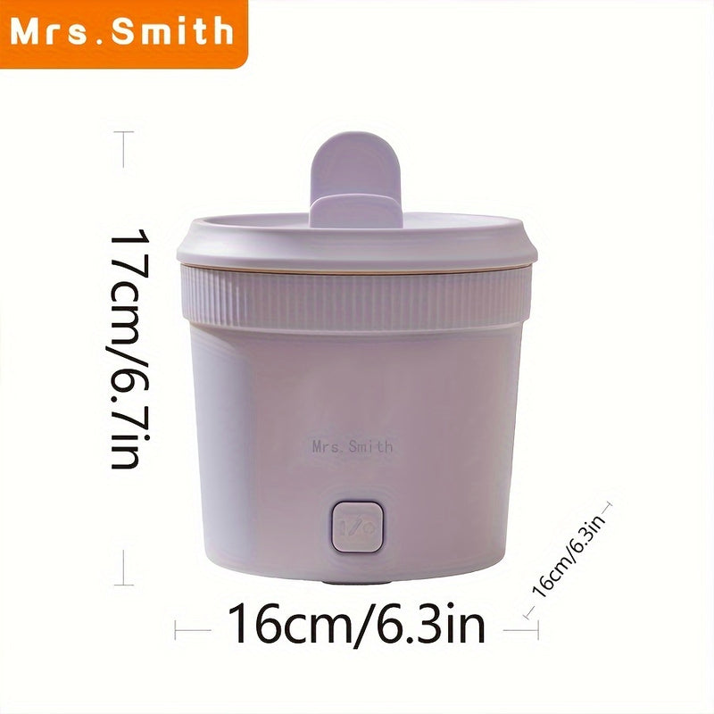 Mrs. Smith 6.3-Inch Electric Hot Pot with Mobile Phone Holder - 1L Capacity, Fast Heating 400W, Dual Temperature Control, Non-Stick, PP Material, Ideal for Frying, Stewing & Instant Noodles - Purple, Portable Hot Pot