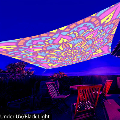 1pc QD-VIVIOS Glow-in-the-Dark UV/Blacklight Mandala Canopy Tent - UV-Activated Glow Under UV Light, Portable Sun Shade for 6-Person Outdoor Camping, Beach, Parties, Lightweight Polyester with Glow-in-the-Dark Effects (No Pol