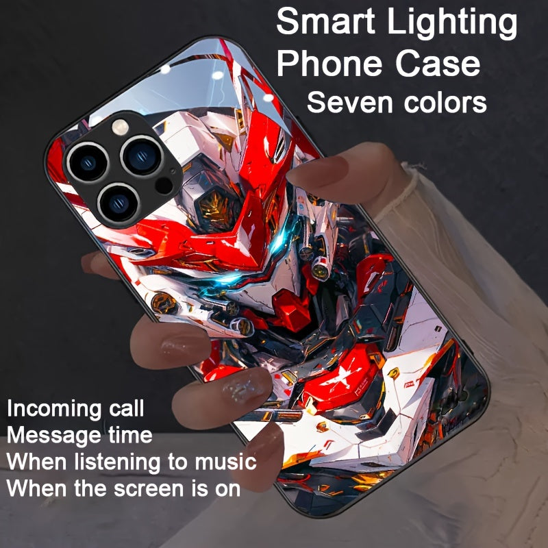 Cool Red Mecha Colorful Intelligent Voice-Controlled Luminous Mobile Phone Case Suitable for S24 Ultra/S22 Ultra/S23 Ultra/S21 Ultra/ip16promax/ip15promax/ip14promax/ip13promax Intelligent Luminous Voice-Controlled Mobile Pho