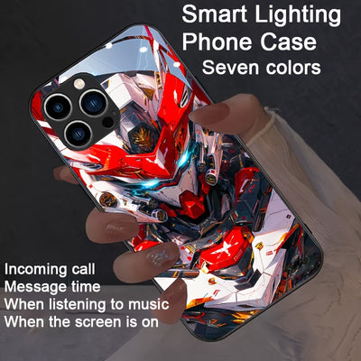 Cool Red Mecha Colorful Intelligent Voice-Controlled Luminous Mobile Phone Case Suitable for S24 Ultra/S22 Ultra/S23 Ultra/S21 Ultra/ip16promax/ip15promax/ip14promax/ip13promax Intelligent Luminous Voice-Controlled Mobile Pho