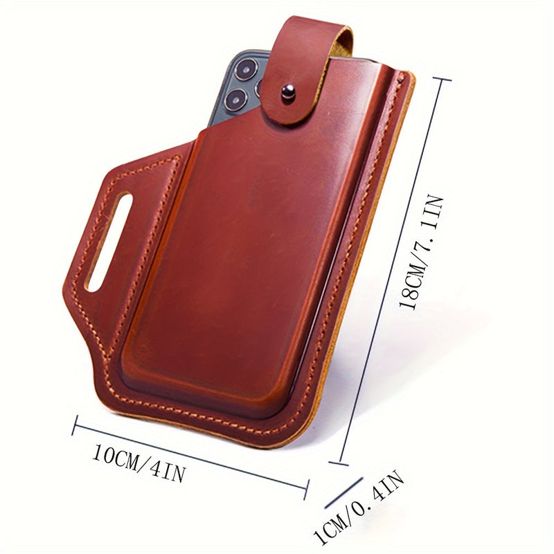 Premium Genuine Leather Retro Phone Pouch - Ultra-Slim, Hands-Free, Belt Hanging - Durable & Stylish Outdoor Mobile Phone Bag with Anti-Theft Design