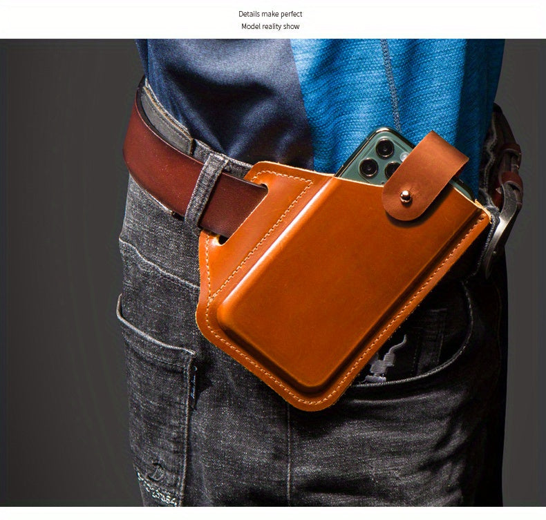 Premium Genuine Leather Retro Phone Pouch - Ultra-Slim, Hands-Free, Belt Hanging - Durable & Stylish Outdoor Mobile Phone Bag with Anti-Theft Design