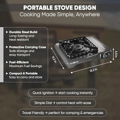 GasOne 15, 000 BTU Portable Butane Camping Stove with Case: Automatic Ignition, Precise Heat Control - Camping & Tailgating and Outdoor Cooking