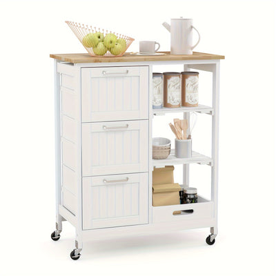 Costway Kitchen Island Cart Mobile Storage Organizer w/ 3 Large Drawers 2 Open Shelves