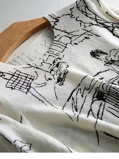 [Retro Anime Sweater] Retro Y2K Women's Anime Graphic Sweater | Thermal-Lined Long Sleeve Round Neck Pullover, Japanese Korean Fashion Fall Winter Casual, Medium Stretch, Machine Washable Regular Fit Top