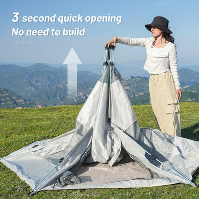 4-Person Hexagonal Pop-Up Camping Tent - Waterproof & Windproof, Easy Setup with Poles, 2 Doors & Skylight, Durable Polyester, Fiberglass Poles - Ideal for Hiking & Fishing, Gray, Family Camping Tent|Automatic Setup Tent|Poly
