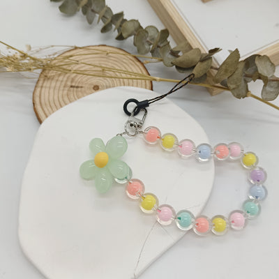 Handmade Flower Macaron Colorful Beaded Wrist Strap Mobile Phone Lanyard