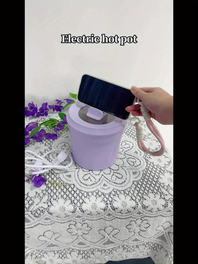 Mrs. Smith 6.3-Inch Electric Hot Pot with Mobile Phone Holder - 1L Capacity, Fast Heating 400W, Dual Temperature Control, Non-Stick, PP Material, Ideal for Frying, Stewing & Instant Noodles - Purple, Portable Hot Pot