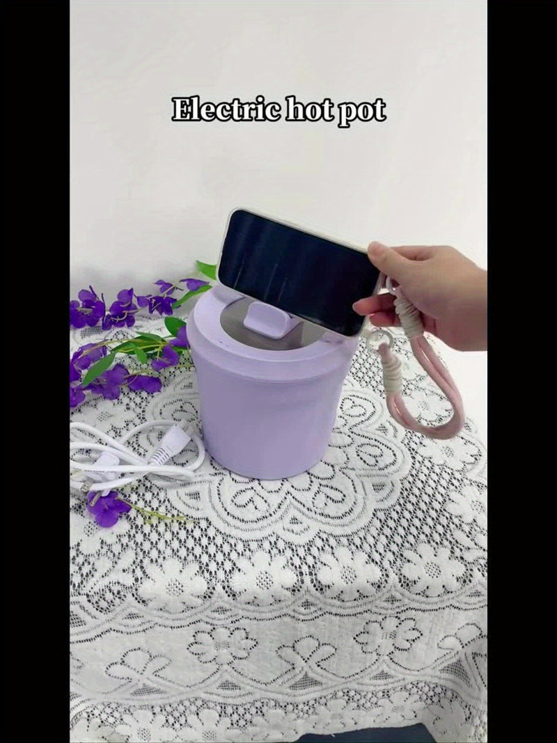 Mrs. Smith 6.3-Inch Electric Hot Pot with Mobile Phone Holder - 1L Capacity, Fast Heating 400W, Dual Temperature Control, Non-Stick, PP Material, Ideal for Frying, Stewing & Instant Noodles - Purple, Portable Hot Pot