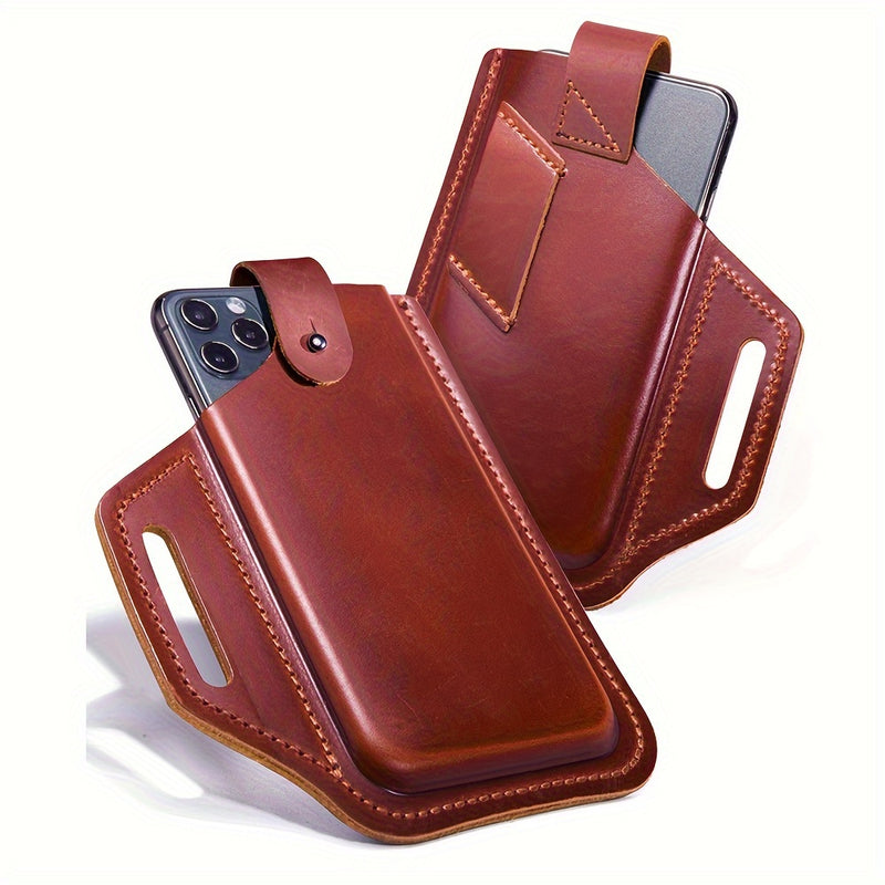 Premium Genuine Leather Retro Phone Pouch - Ultra-Slim, Hands-Free, Belt Hanging - Durable & Stylish Outdoor Mobile Phone Bag with Anti-Theft Design