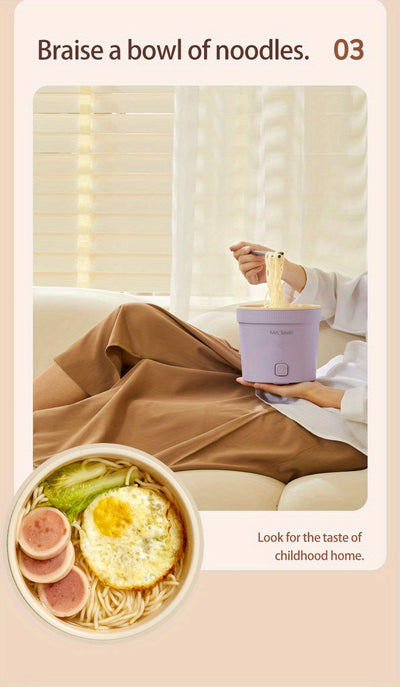 Mrs. Smith 6.3-Inch Electric Hot Pot with Mobile Phone Holder - 1L Capacity, Fast Heating 400W, Dual Temperature Control, Non-Stick, PP Material, Ideal for Frying, Stewing & Instant Noodles - Purple, Portable Hot Pot