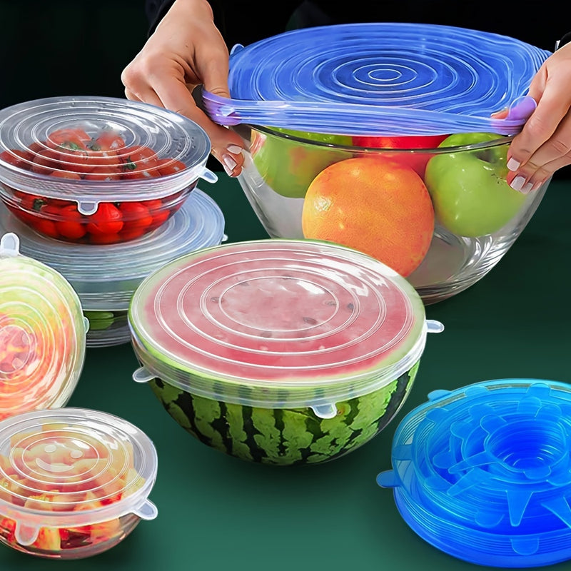 6pcs Silicone Elastic Lids, Reusable Durable Food Storage Covers, Suitable for Bowls, 6 Different Sizes to Fit Most Containers, Dishwasher and Fridge Safe, Container Covers, Meal Prep Storage, Flexible Design, Snug Fit, Foodg