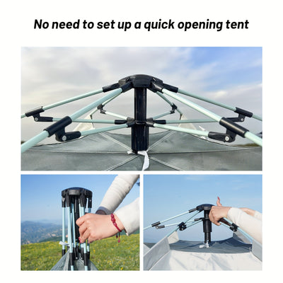 4-Person Hexagonal Pop-Up Camping Tent - Waterproof & Windproof, Easy Setup with Poles, 2 Doors & Skylight, Durable Polyester, Fiberglass Poles - Ideal for Hiking & Fishing, Gray, Family Camping Tent|Automatic Setup Tent|Poly